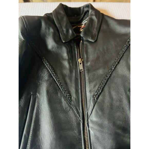 Zony Inc Black Leather Biker Motorcycle Moto Jacket Lining Women's Small - Picture 5 of 12